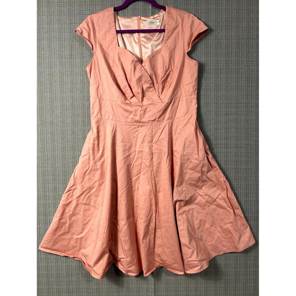 Hanyuefurs Fit & Flare Dress Womens XL Peach Cotton Stretch Back Zip Cap Sleeve